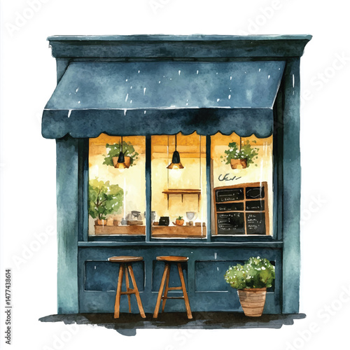 Cute cartoon watercolor A coz coffee shop