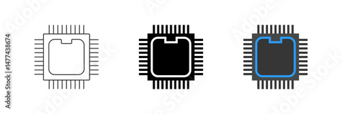 Vector icon set featuring CPUs, perfect for technology and computing designs.