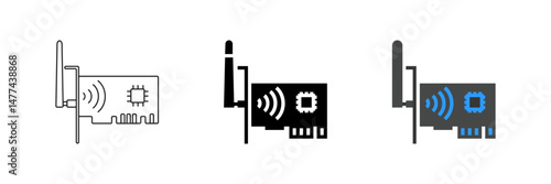 Vector icon set depicting network cards, ideal for connectivity and technology designs.