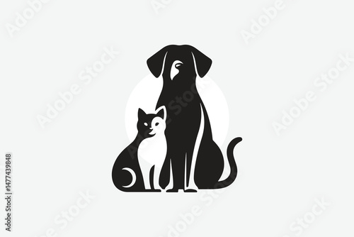 logo featuring the silhouette of a dog and a cat sitting side by side	