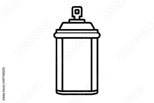Outlined drawing presents a spray paint can with an identifiable and detailed nozzle on white