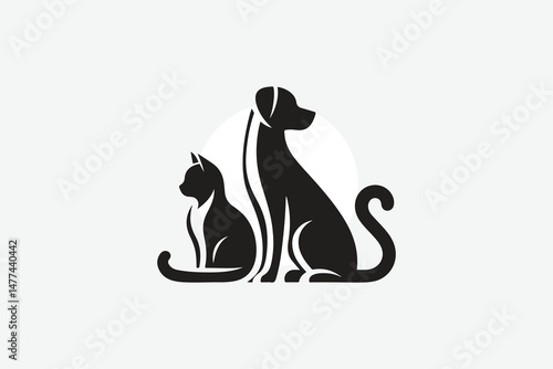logo featuring the silhouette of a dog and a cat sitting side by side	