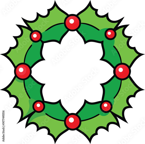 Christmas wreath with holly vector illustration