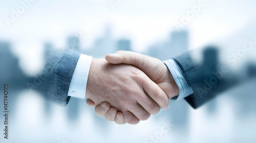 firm grip with blurred city lights in evening background