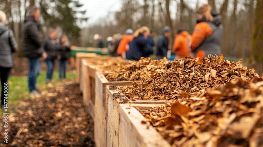 Obraz premium Community composting initiative urban park educational event eco-friendly environment close-up view sustainable living practices