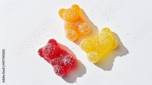 gummy bears covered in sugar on white background