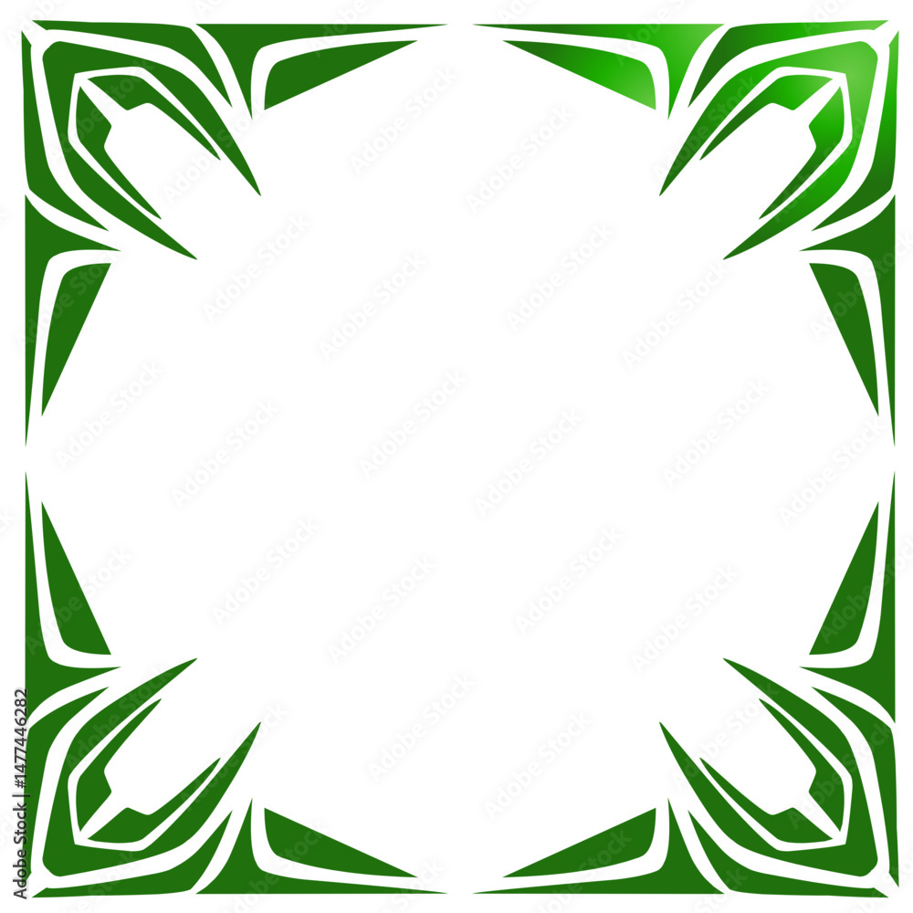 Geometric emerald border with stylized elements on a contrasting dark void