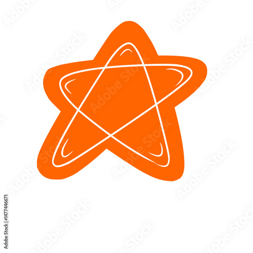 Stylized tangerine star with abstract inner lines floating on pure darkness
