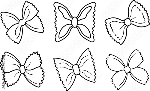Set of farfalle outline vector illustration, line art