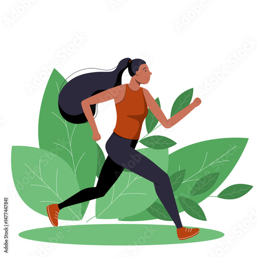 Woman running outdoors, healthy lifestyle and fitness illustration