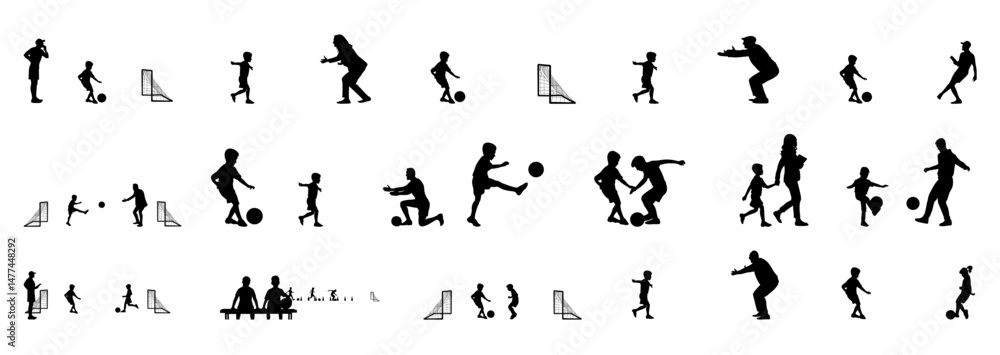 Naklejka premium A vector set of young footballers standing in different styles.