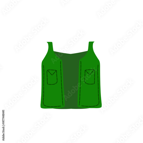 Illustration of a vibrant green vest with pockets, isolated on black backdrop