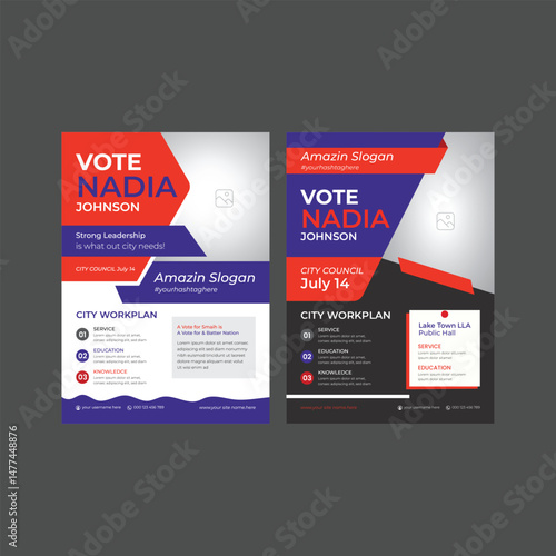 Election flyer design with clean and modern A4 size template , vote campaign presidential election brochure cover leaflet vector layout design.