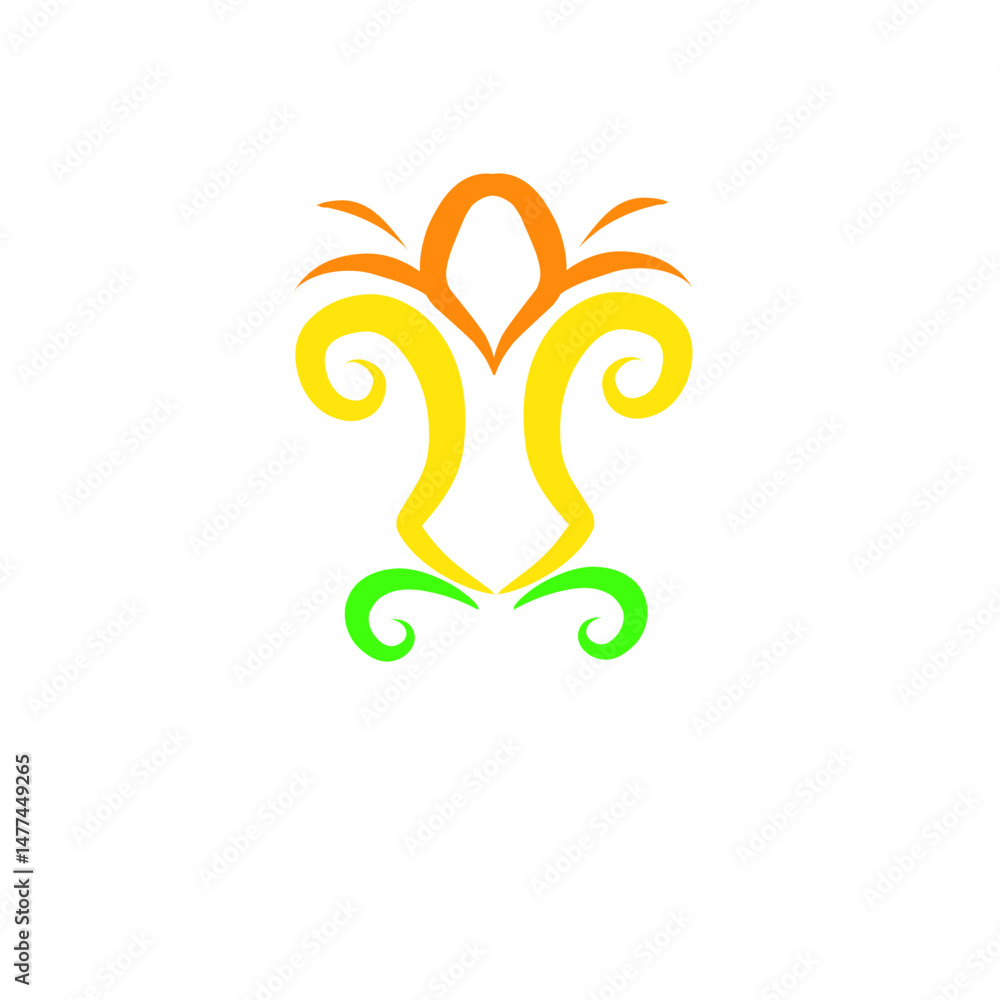 Fototapeta premium Stylized floral emblem with vibrant hues against a stark black backdrop illustration