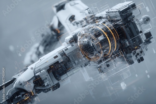 Futuristic Mechanical Design: Intricate Spaceship Concept with Transparent Overlays