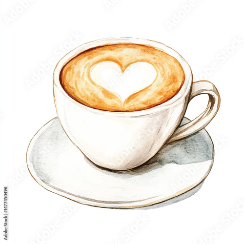 Cute cartoon watercolor A cup of coffee with a heart