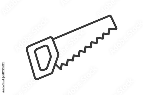 Detailed vector icon of a handsaw tool representing carpentry or woodworking activities in a minimalist design