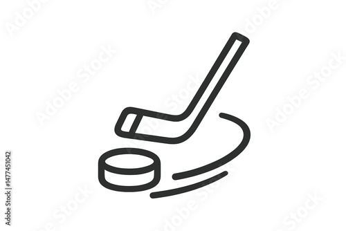 Hockey stick striking a puck in motion creating a dynamic vector icon design