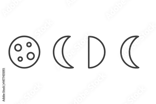 Moon phases vector icon set depicting full moon, waxing, waning, and new crescent moon variations