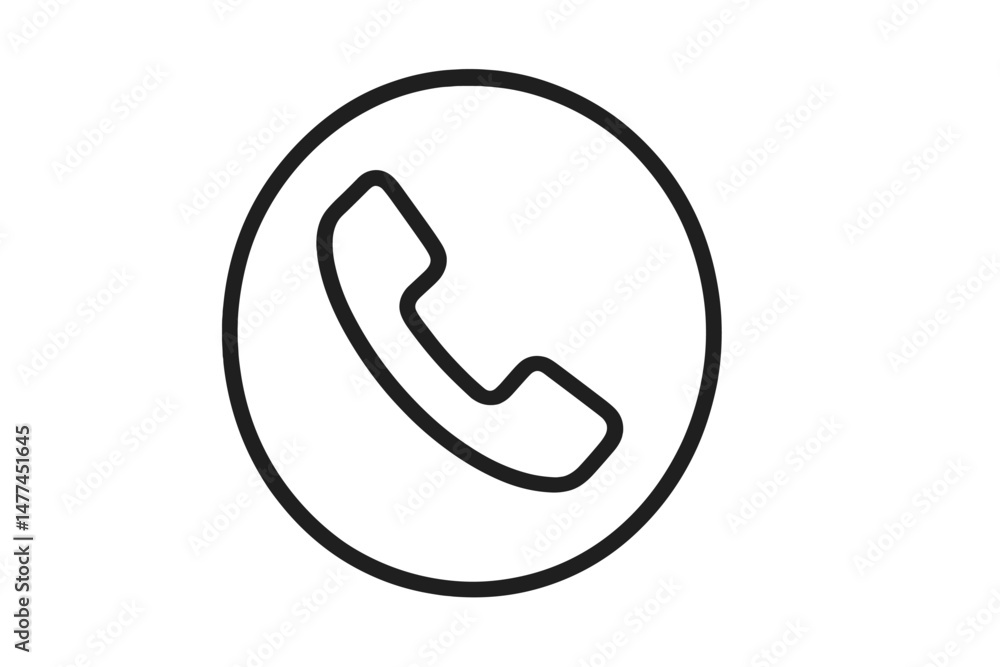 Simple vector icon illustrating a classic telephone handset in a circular outline for design and communication purposes Simple vector icon illustrating a classic telephone handset in a circular outline for design and communication purposes