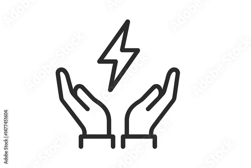 Hands holding a lightning bolt icon symbolizing energy and power in a minimalist vector design for digital use