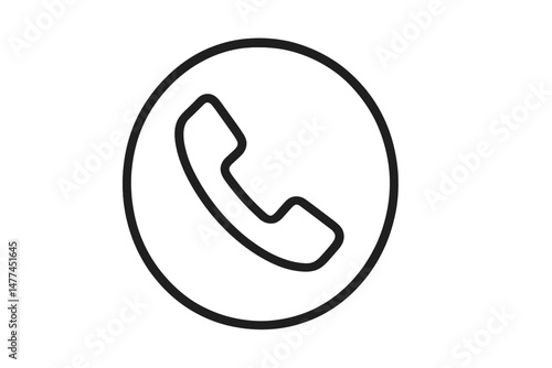Simple vector icon illustrating a classic telephone handset in a circular outline for design and communication purposes