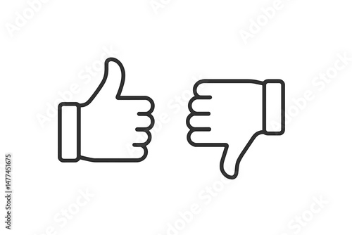 Vector icon for thumbs up and thumbs down symbols representing approval and disapproval in digital communication