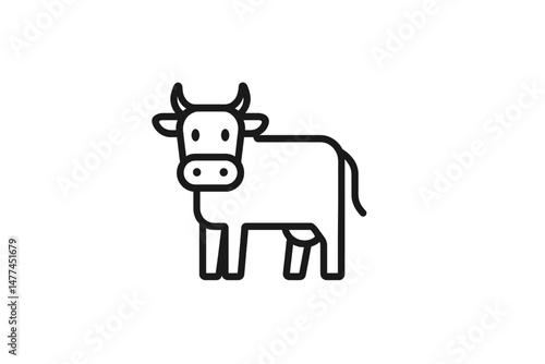 Vector icon of a simple line drawing of a cow on a white background suitable for agriculture or animal-related themes