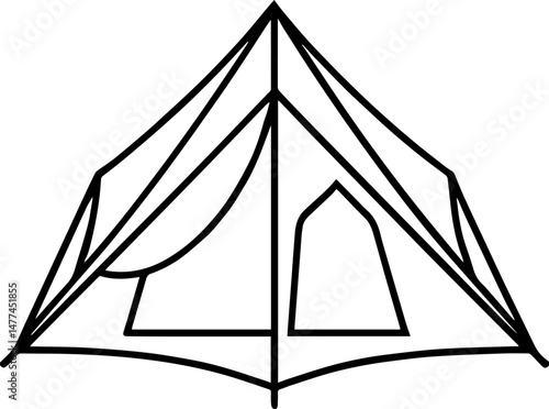 camping tent outline vector illustration, line art