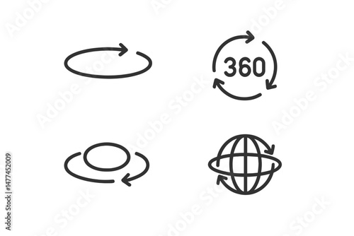 Vector icons representing rotation and 360-degree movement for design and digital applications