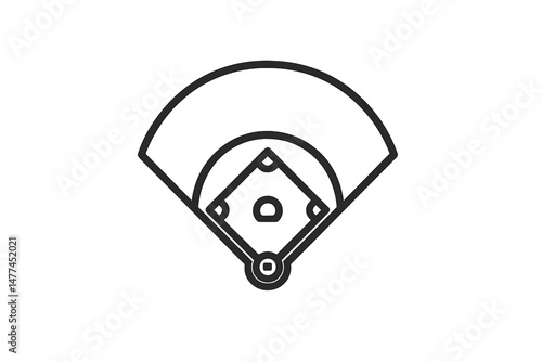 Outline of a baseball diamond depicting the infield layout with bases and home plate in a simple vector design