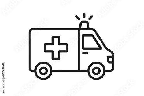 Vector icon of an emergency ambulance with a siren light and medical cross symbol on its side