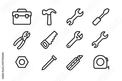 Collection of vector icons representing various tools for construction and repair activities