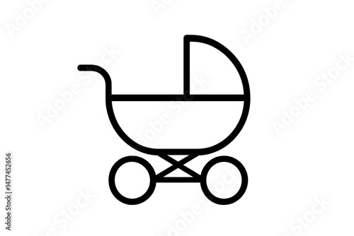 Stylized vector icon of a baby stroller designed for modern illustrations and graphics