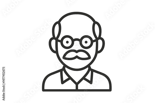 Vector icon of a senior man with glasses and a mustache expressing wisdom and experience typically in educational contexts