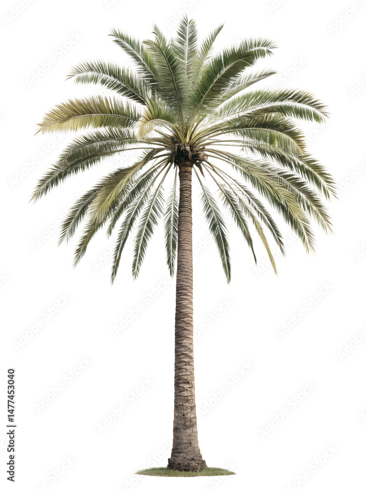 Fototapeta premium A Palm tree with a single trunk and symmetrical leaves. isolated on a transparent background