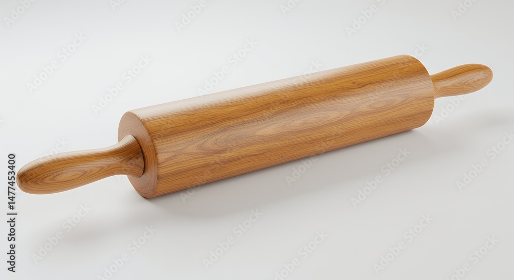 Wooden Rolling Pin on White Background: Baking Tool Wooden Rolling Pin on White Background: Baking Tool