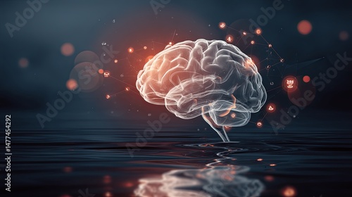 Wallpaper Mural Glowing Brain Underwater - Illuminated Mind Concept Art Torontodigital.ca