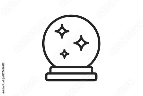 Crystal ball vector icon representing fortune telling and mysticism in a minimalistic style with enchanting stars