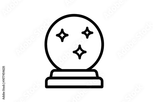 Crystal ball icon with sparkling effects and a simple design suitable for various applications and themes related to mysticism and fortune-telling