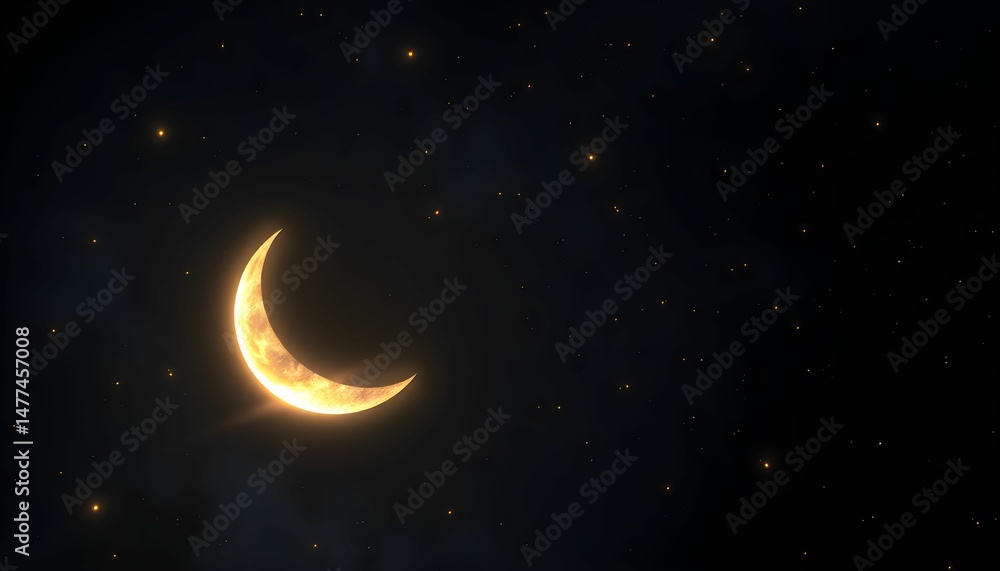 Naklejka premium Crescent Moon and Stars Night Sky Photography