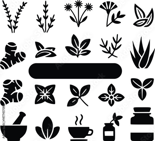 Natural Tea Herb Icons Perfect for Wellness Health Medicinal Plant Designs