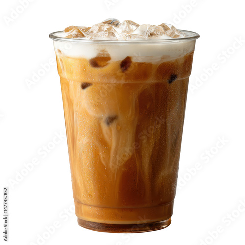 Hot and cold beverages png design. Iced coffee in a clear plastic cup with ice.