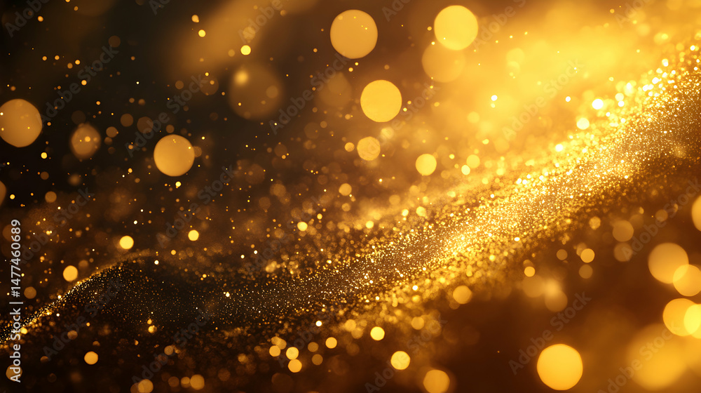 Fototapeta premium Golden Glitter Background with Shimmering Bokeh and Sparkles