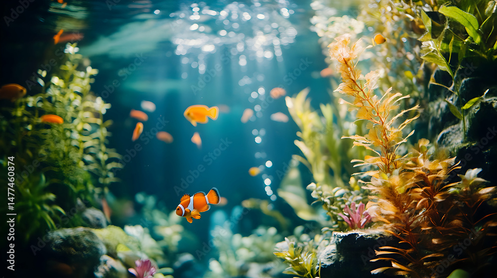 Fototapeta premium Underwater Wonder with Colorful Fish and Vibrant Marine Flora