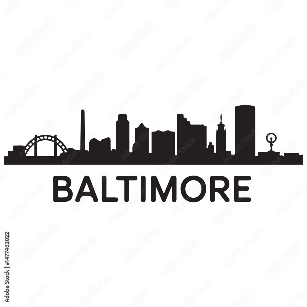 Obraz premium Vector Baltimore skyline. Travel Baltimore famous landmarks. Business and tourism concept for presentation, banner, website. Vector black silhouette. with white background