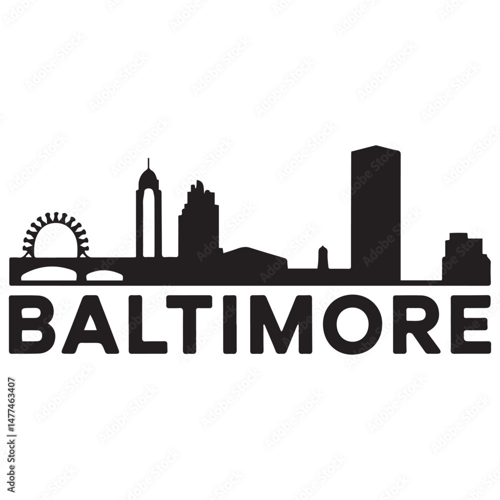 Fototapeta premium Vector Baltimore skyline. Travel Baltimore famous landmarks. Business and tourism concept for presentation, banner, website. Vector black silhouette. with white background