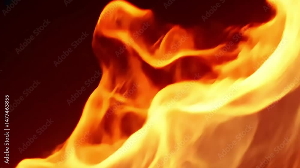Close-up of vibrant orange and yellow flames against a dark background, showcasing the dynamic and energetic nature of fire Close-up of vibrant orange and yellow flames against a dark background, showcasing the dynamic and energetic nature of fire