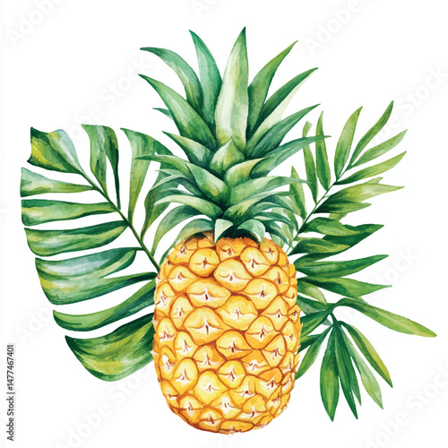 Cute cartoon watercolor A fresh pineapple
