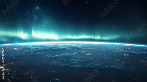 Stunning Aurora Borealis Over Earth from Space at Night Sky